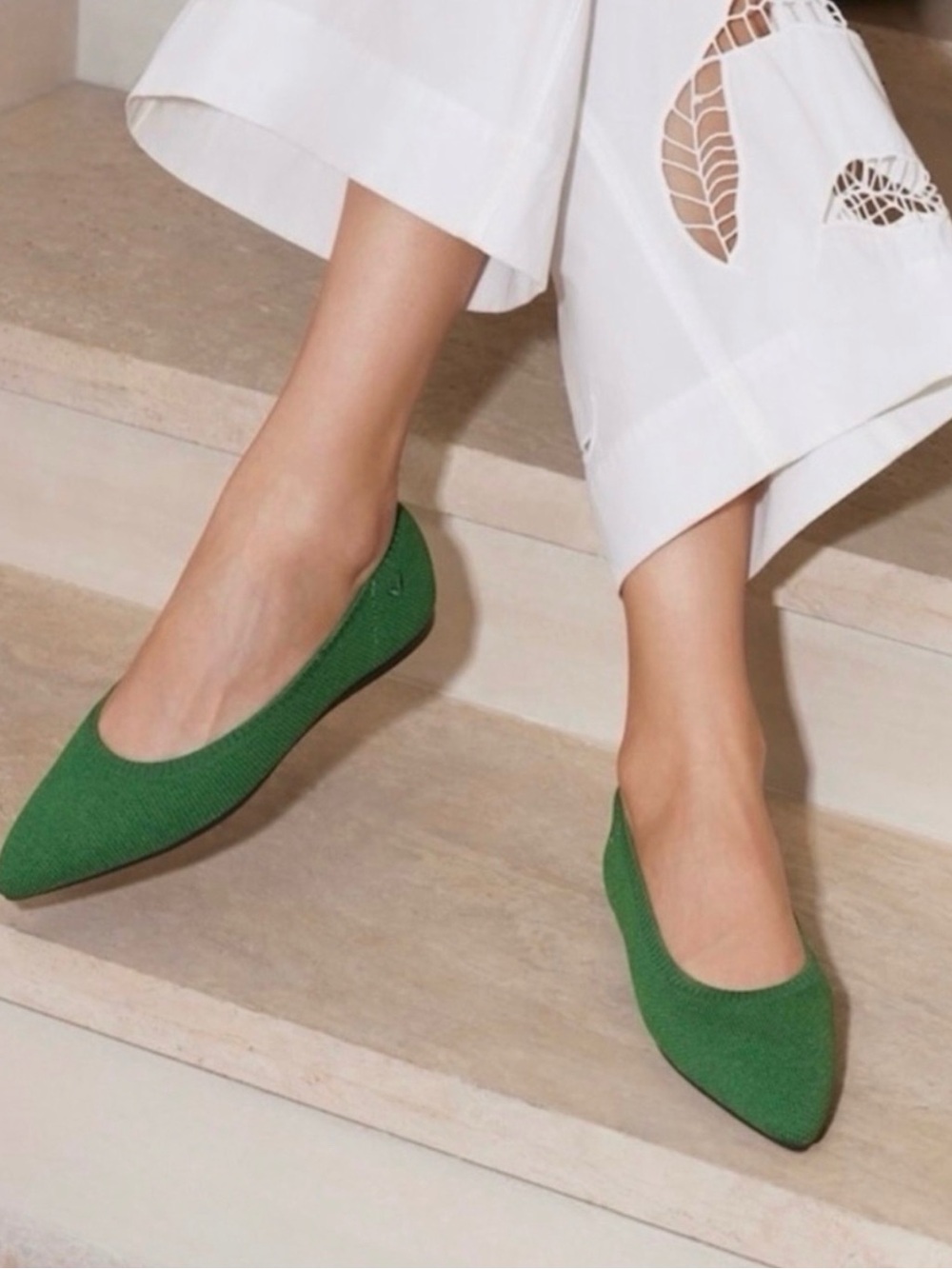 NEW VIVAIA Pointed Toe Green Knit Ballet Shoes Flats Sz. 37,5 or a US Sz. 7